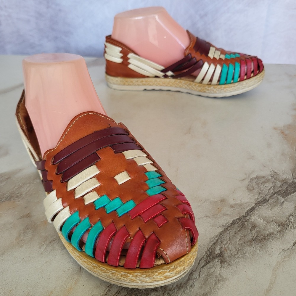 Sandy Exclusivas Size 6 Huarache Woven leather Multi Color Red Purple Green